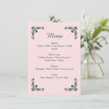 Subtle Blush & Slate Gray Floral Dinner Menu