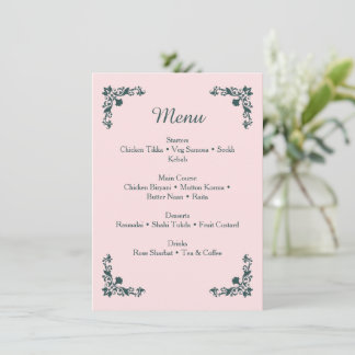 Subtle Blush & Slate Gray Floral Dinner Menu Tilläggskort