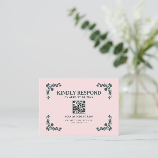 Subtle Blush & Slate Gray Islamic QR RSVP Card Tilläggskort (Stående Fram)
