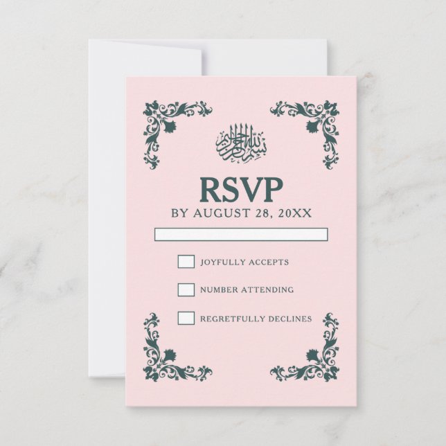 Subtle Blush & Slate Gray Islamic Wedding OSA Kort (Framsida)
