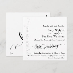 Subtle Elegant Typography Black on White Bröllop 2 Inbjudningar