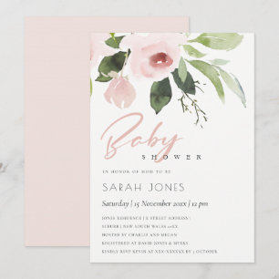 SUBTLE FÄRG TVÄTTAR  ROSA BLOMMIGT BABY SHOWER INBJUDNINGAR