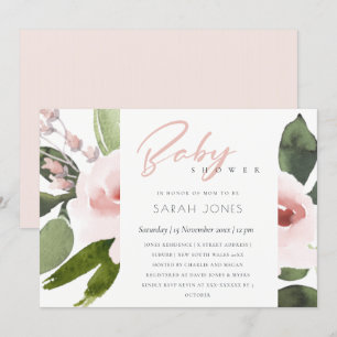 SUBTLE FÄRG TVÄTTAR ROSA BLOMMIGT BABY SHOWER INBJUDNINGAR