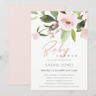 SUBTLE FÄRG TVÄTTAR  ROSA BLOMMIGT BABY SHOWER INBJUDNINGAR