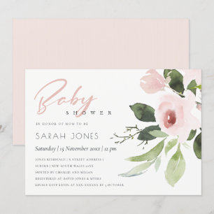 SUBTLE FÄRG TVÄTTAR  ROSA BLOMMIGT BABY SHOWER INBJUDNINGAR