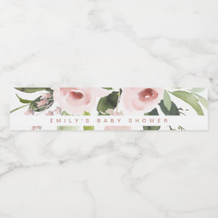 SUBTLE FÄRG TVÄTTAR  ROSA BLOMMIGT BABY SHOWER VATTENFLASKA ETIKETT
