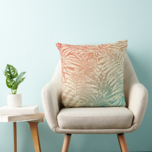 Subtle Fern Lövs Coral Red Gult Teal Kudde