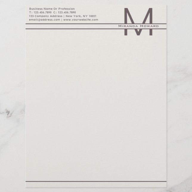 Subtle Ivory Minimalist Monogram Letterhead Brevhuvud (Framsida)