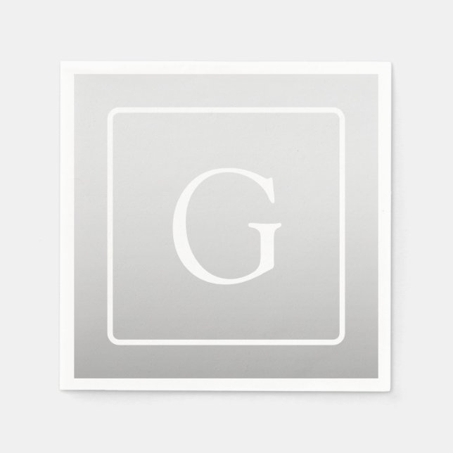 Subtle Light Grått Gradient Surname Monogram Pappersservett (Framsidan)