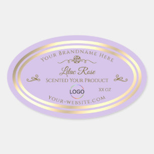 Subtle Lilac Product Label Guld Ram med Logotyp Ovalt Klistermärke