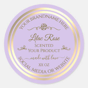 Subtle Lilac Product Label Guld Ram Vintage Ro Runt Klistermärke