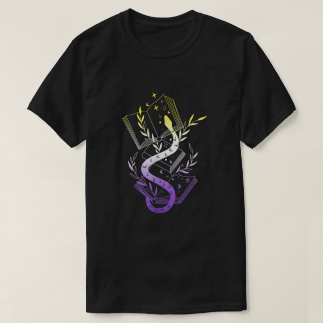 Subtle Nonbinary Pride LGBTQ Enby Snake Bokar Måne T Shirt (Design framsida)