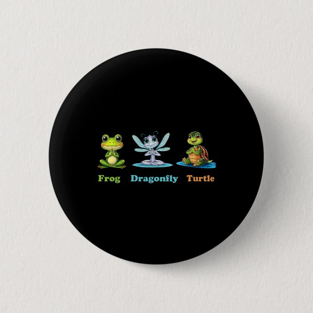 Subtle Politiskt humor Frog Dragonfly Turtle Yoga Knapp (Framsida)
