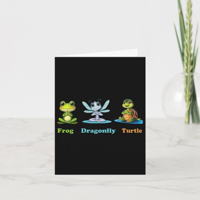 Subtle Politiskt humor Frog Dragonfly Turtle Yoga Kort (Framsida)