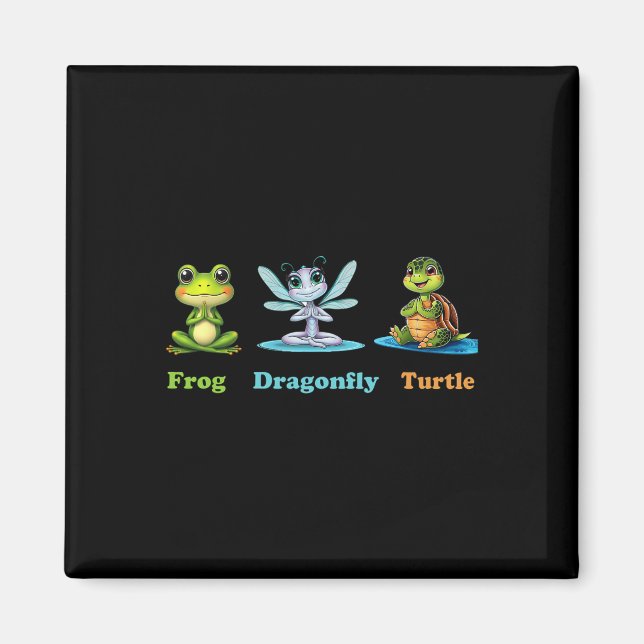 Subtle Politiskt humor Frog Dragonfly Turtle Yoga Magnet (Framsidan)