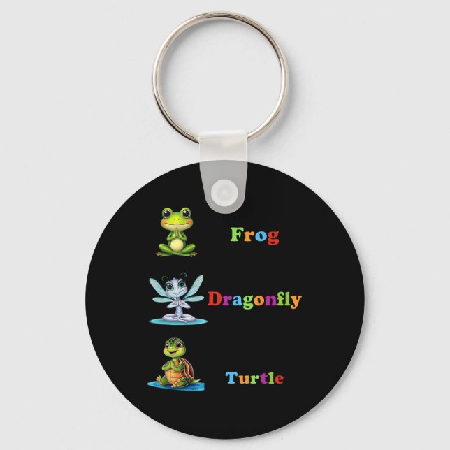 Subtle Politiskt humor Frog Dragonfly Turtle Yoga Nyckelring (Framsida)