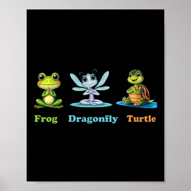 Subtle Politiskt humor Frog Dragonfly Turtle Yoga Poster (Framsidan)