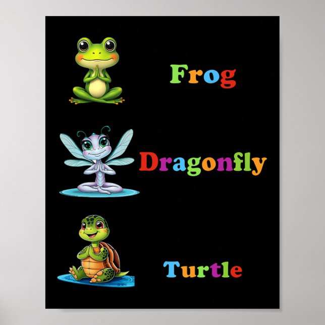Subtle Politiskt humor Frog Dragonfly Turtle Yoga Poster (Framsidan)