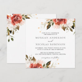 Subtle Red and White Blommigt Bouquet Bröllop Inbjudningar