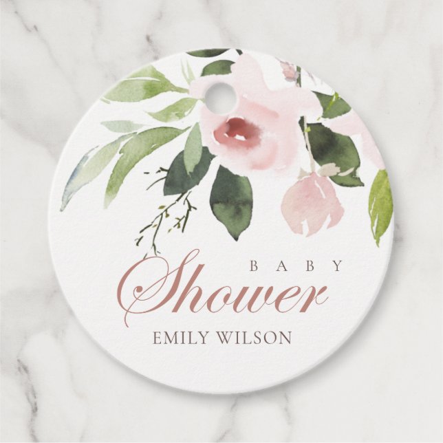 SUBTLE SOFT  ROSA ROS BLOMMIGT BABY SHOWER GÅVOR ETIKETTER (Framsida)