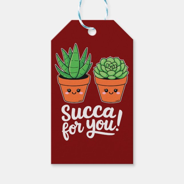 Succa For You – Cute Succulent Pun Presentetikett (Framsidan)