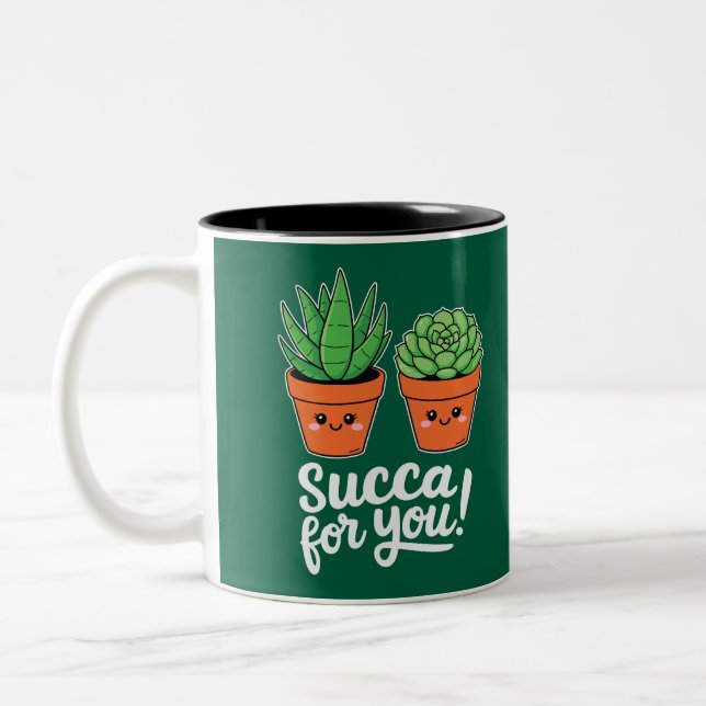 Succa For You – Cute Succulent Pun Två-Tonad Mugg (Vänster)