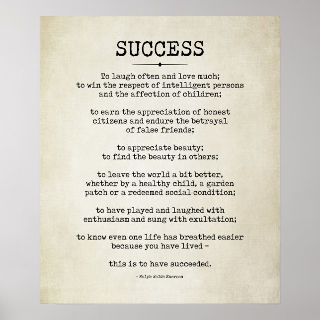 Success Dikt, Ralph Waldo Emerson Poster (Framsidan)