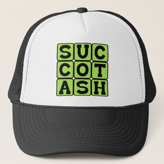 Succotash, olidlig majs- och limabohnrätt keps (Framsida)