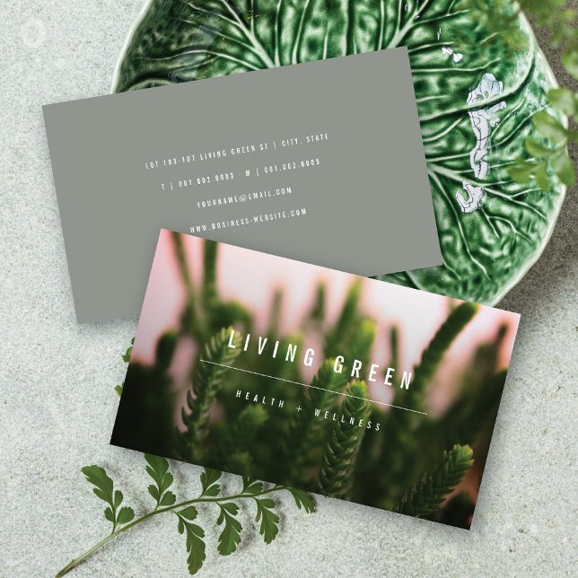 Succulals Grass Minimalist Photo Spa Hälsa Visitkort (Succulent Flower Minimalist Photo Spa Wellness Business Card @ fatfatin)