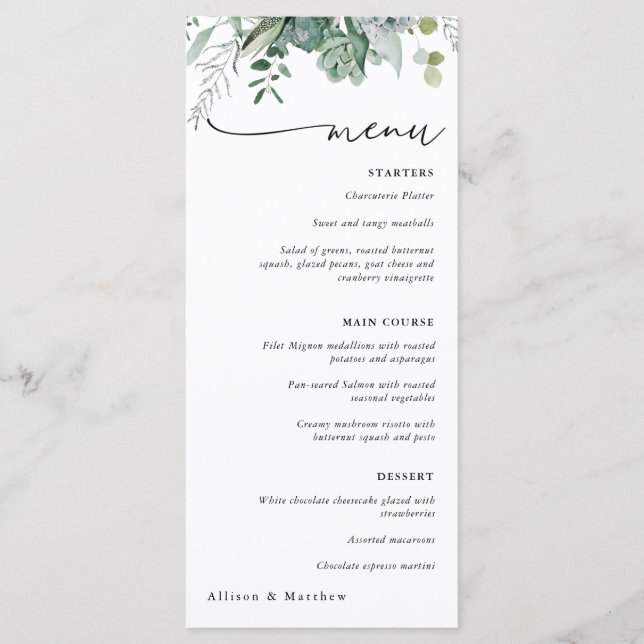 Succuland Eucalyptus Greenery Bröllop Menu Meny (Framsida)