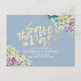 Succulants bröllop spara datum, vattenfärgsplantor meddelande vykort