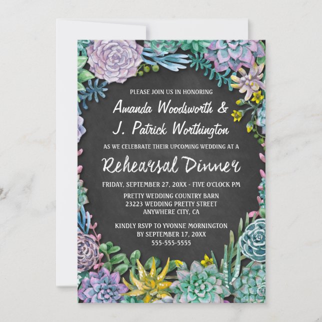 Succulary Chalkboard Rehearsal Dinner Investigatio Inbjudningar (Framsida)