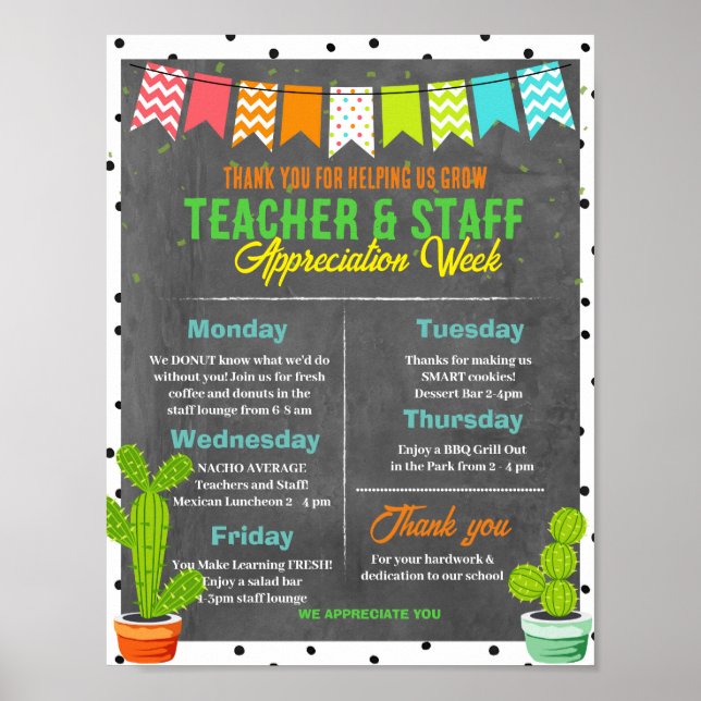 Succulary Teacher Apprecition Week Itinerary Poster (Framsidan)