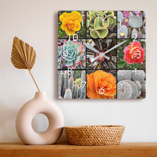 Succulated cacti ro blomsterfotografi collage fyrkantig klocka