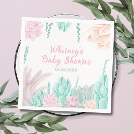 Succulcal Botanical Watercolor Girl Baby Shower Pappersservett