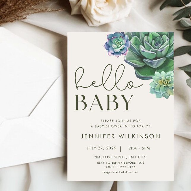 Succulcal Desert Hej Baby Shower Inbjudningar (Succulent Botanical Desert Hello Baby Shower Invitation)