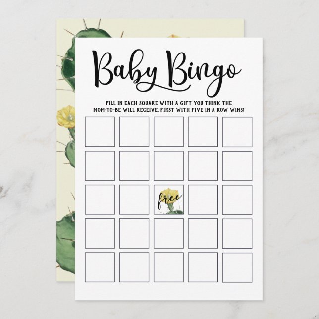 Succulent Baby Shower Bingo Card Inbjudningar (Fram/baksida)