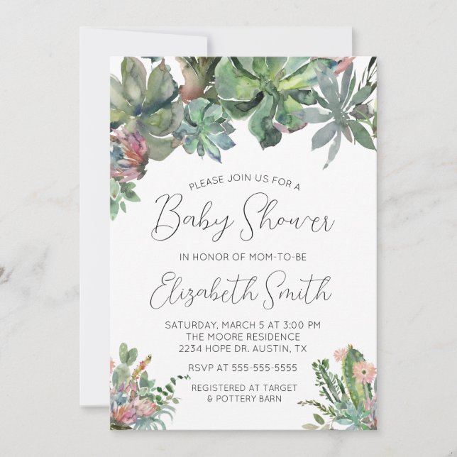 Succulent Baby Shower-inbjudan Inbjudningar (Framsida)