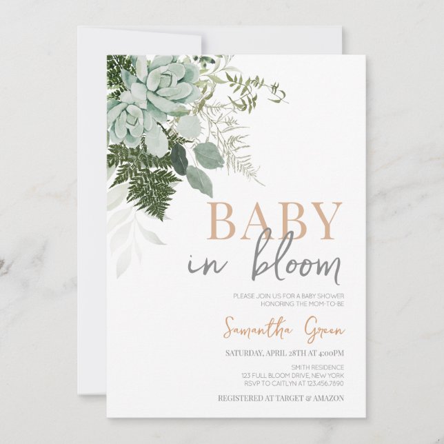 Succulent Baby Shower Inbjudningar (Framsida)