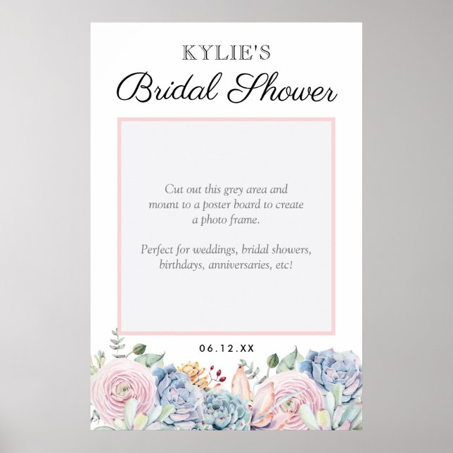 Succulent Blommigt Bröllop Brudens sida Photo Prop Poster (Framsidan)