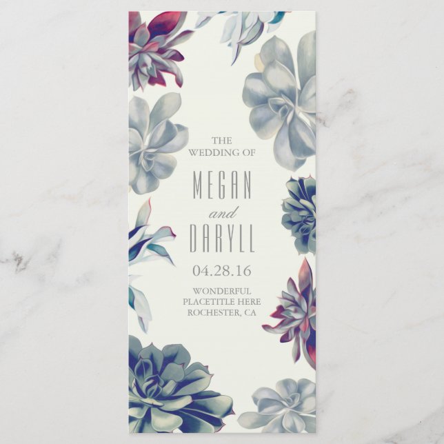 Succulent Blommigt Garden Wedding Programs Program (Framsida)