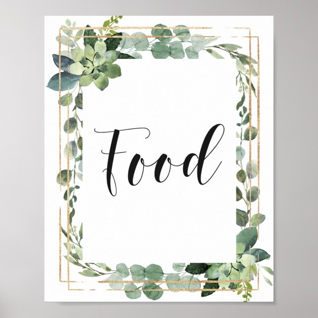 Succulent Blommigt Guld Geometric Ram Food Sign Poster (Framsidan)