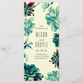 Succulent Blommigt Teal Bröllopsprogram Program