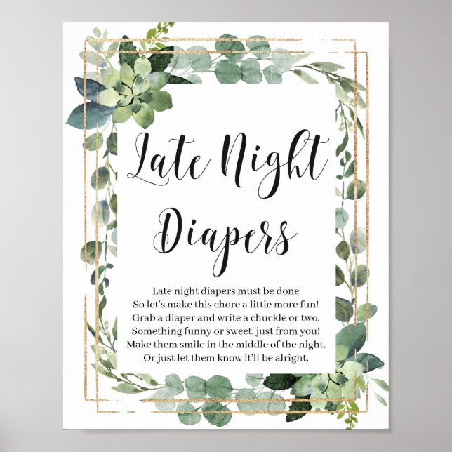Succulent boho greenery late night diaper-match poster (Framsidan)