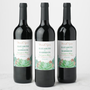 Succulent Bouquet Botanical Blommigt Bröllop Vinflaska Etikett