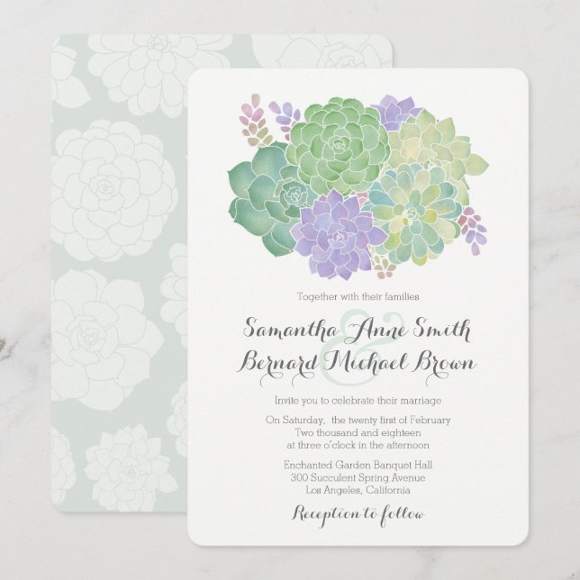 Succulent Bouquet Elegant bröllop-inbjudan Inbjudningar (Fram/baksida)