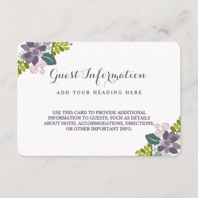 Succulent Bouquet II Blommigt Bröllop-kort för inm Tilläggskort (Framsida)