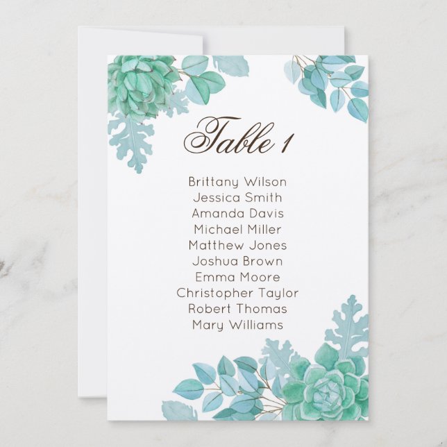 Succulent bröllop sittande diagram. Rustic cactus Inbjudningar (Framsida)