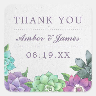 Succulent Bröllop Tack Stickers   Lavender Fyrkantigt Klistermärke