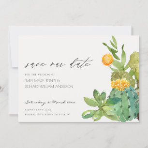 Succulent Cacti Gult Fauna Save the Date Inbjudan